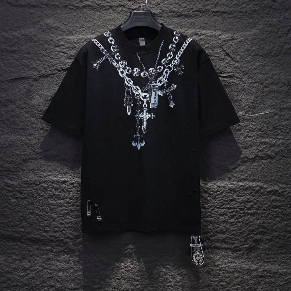 New Chrome Hearts Men's Women's Tees-Short Sleeve Black